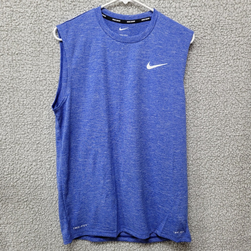 Nike Swim Mens Dri-FIT Sleeveless Rash Guard Blue Heather UPF 40+ NESSA588 Small